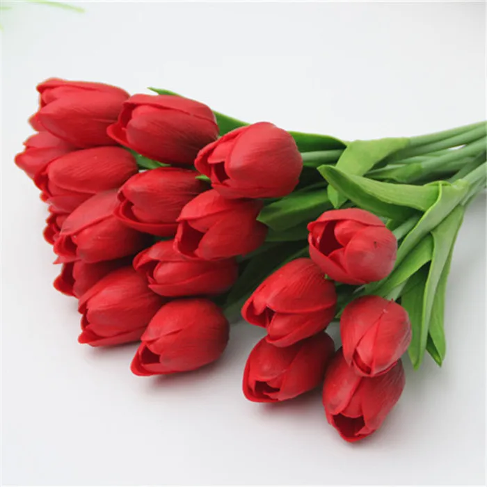 Tulip D12 Dark Red Высокое качество 1 шт. Белый Синий Искусственный тюльпан мини ПУ цветы Настоящее прикосновение свадебный цветок искусственный шелк украшения для дома отель Вечерние - Цвет: Tulip D12 Dark Red