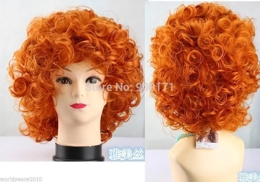 Cos оранжевый короткие кудрявые косплей полный парик (B0320) женская плутон волос