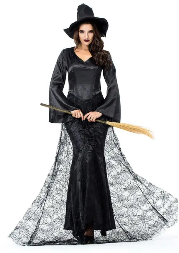 Сексуальный Кружевной Костюм ведьмы сексуальный костюм на Хэллоуин длинный