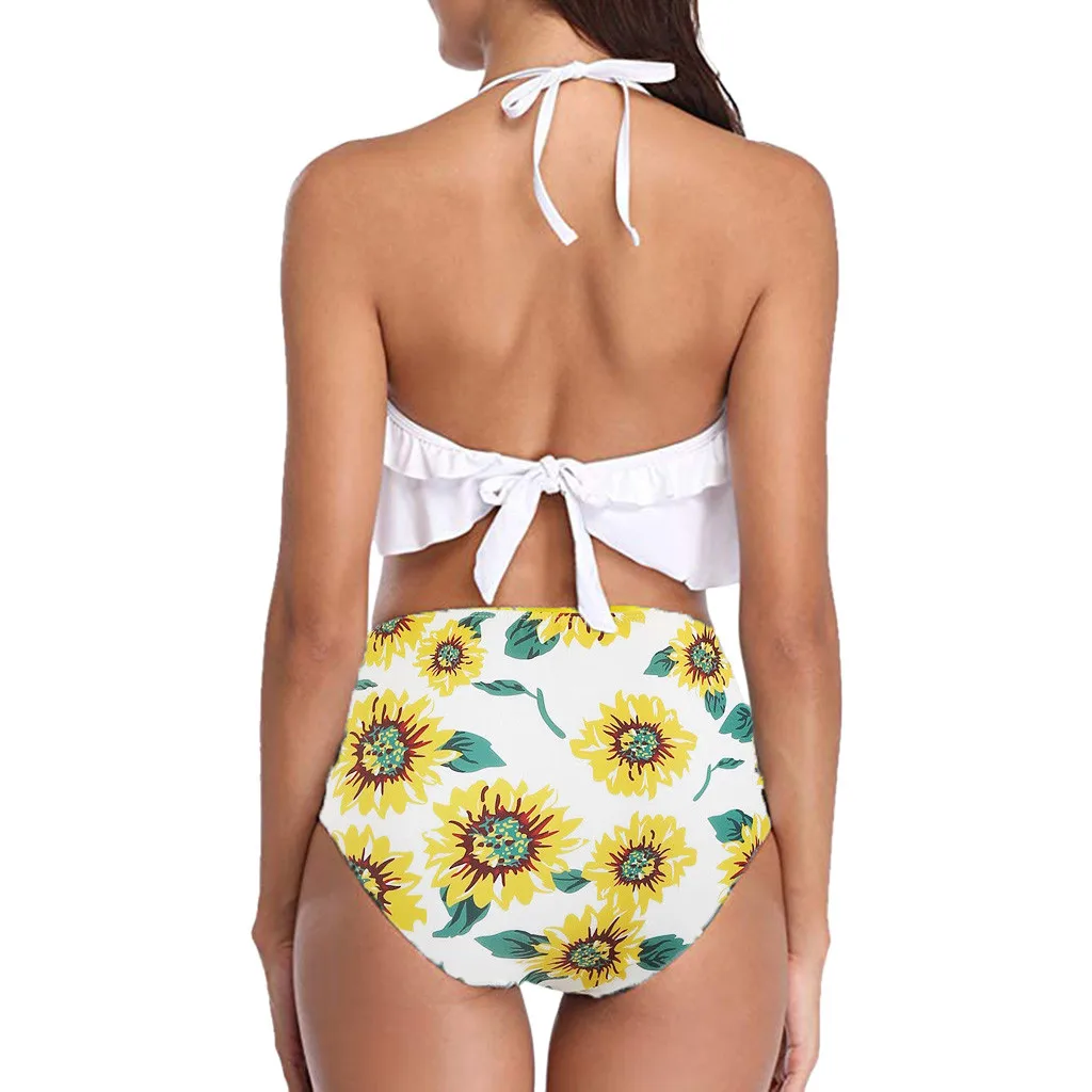 Женский комплект из двух предметов с оборками и высокой талией сексуальный