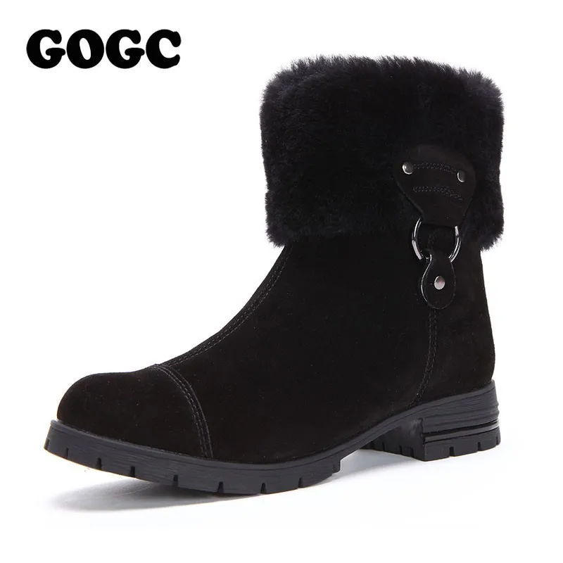 GOGC/100% натуральная кожа Женская зимняя обувь с мехом Шерсть Большие размеры