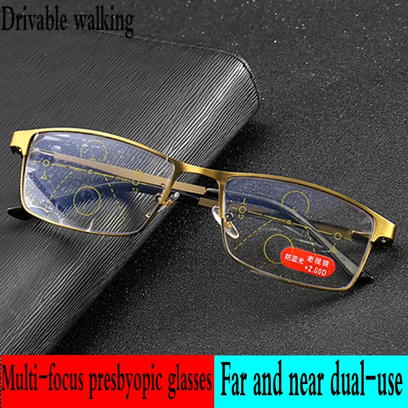 

Intelligent zoom progressive reading glasses half-frame commercial presbyopia, hyperopia, multi-focal anti-blue-ray spectacles