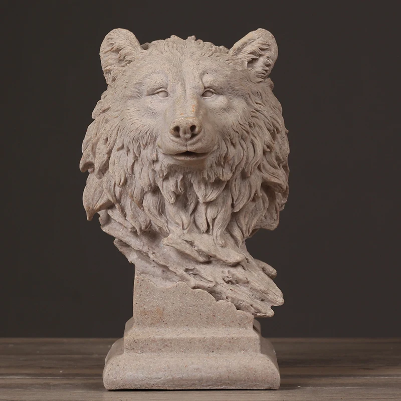 Ручная работа Волчья Голова скульптура абстрактный песчаник Lobo бюст статуя