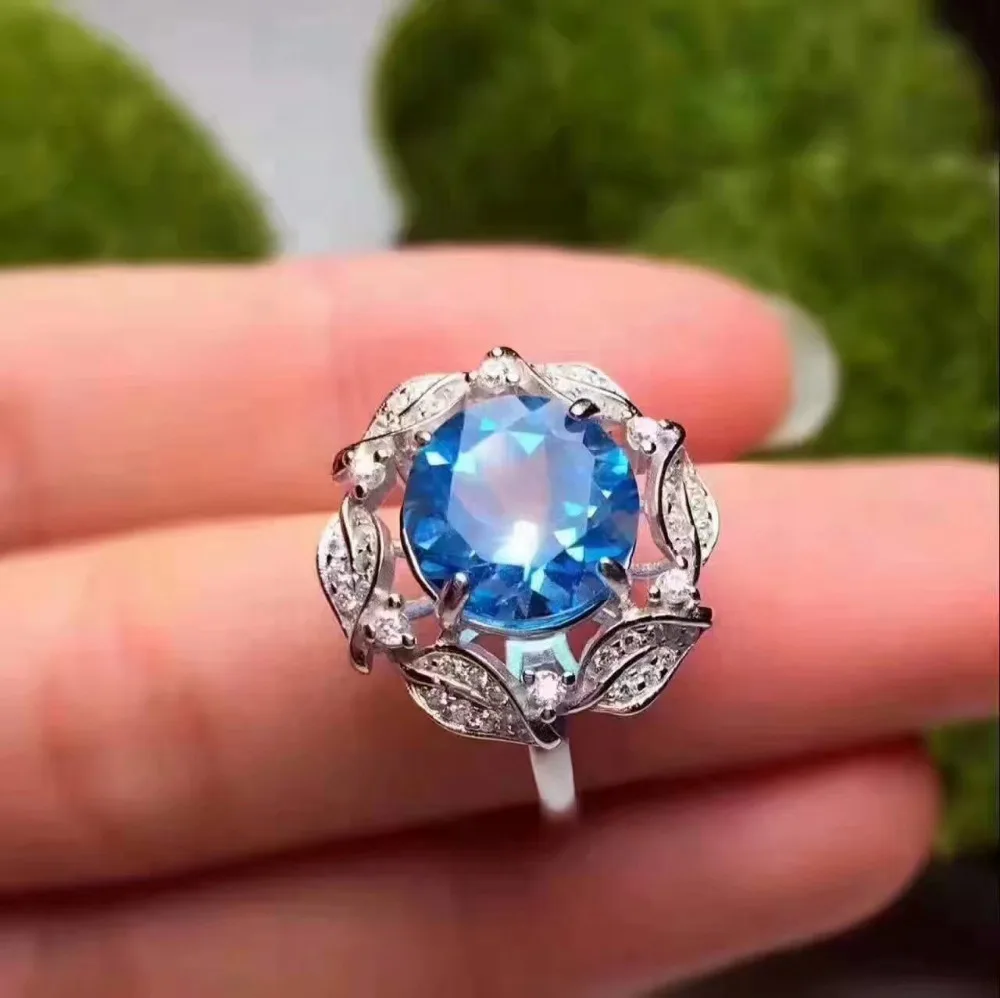 Женское кольцо из серебра 925 пробы с голубым топазом 10 мм|fine jewelry|gemstone jewelrygemstone rings
