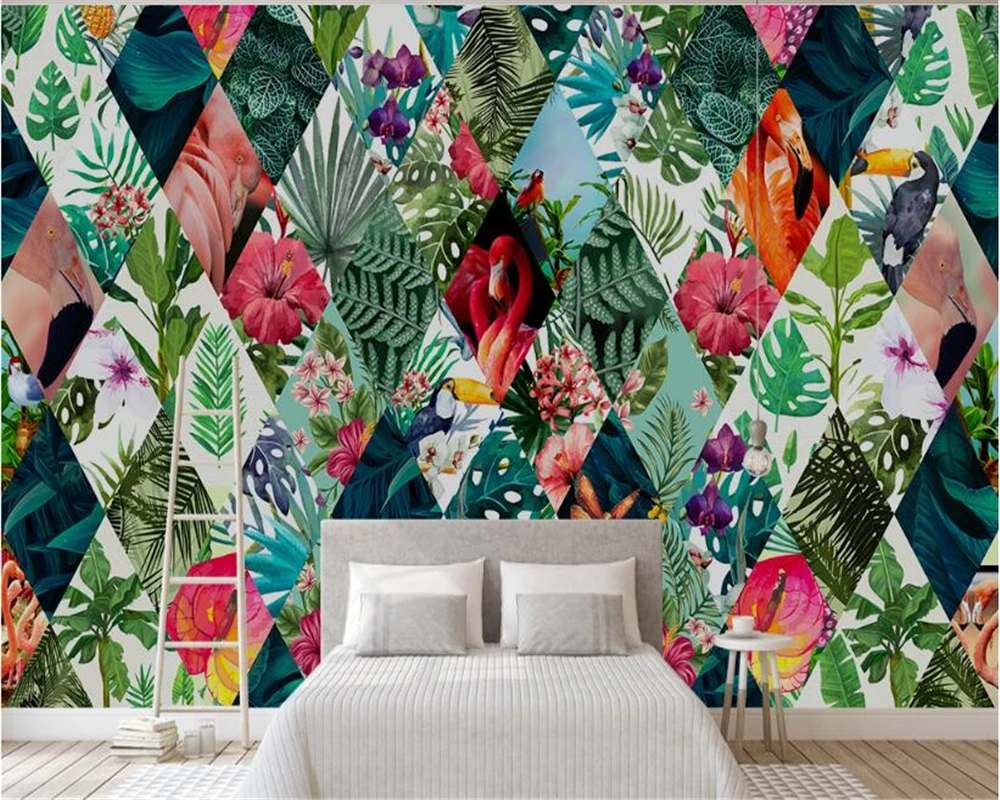 

beibehang Nordic tropical plants flowers flamingo TV sofa background wall paper interior decoration papel de parede 3d wallpaper