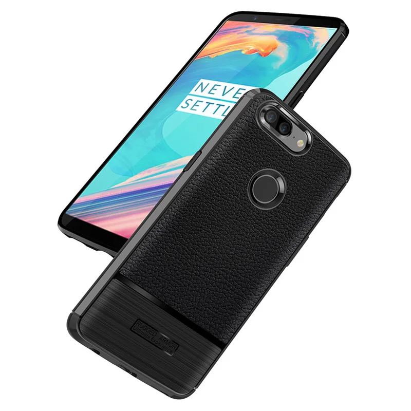 SRHE для OnePlus 5T чехол личи Кожа углеродное волокно мягкий силиконовый полное заднее