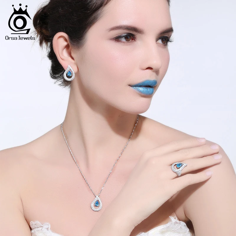 ORSA JEWELS женские ожерелья и кулоны AAA большой синий кубический циркон женское ожерелье с цепочкой модные роскошные ювелирные изделия AON121