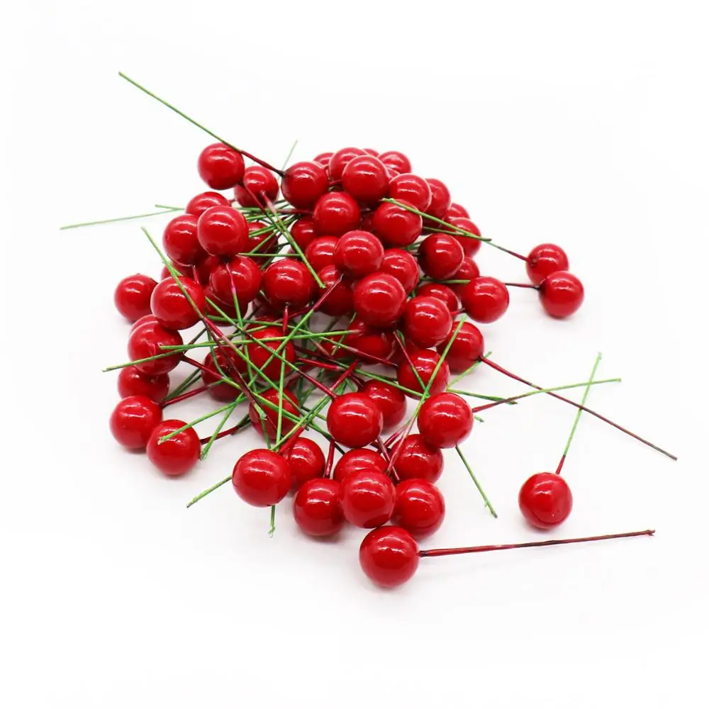 100Pcs 10mm/12mm Artificial Cherry Berry Christmas Tree Decor on Wire Bundle Garland Wreath Fake Fruit Wedding Party | Дом и сад