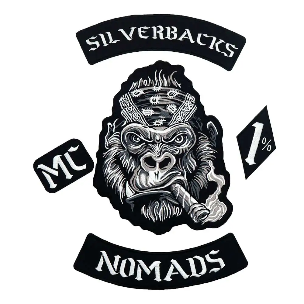 SILVERBACK NOMADS 1% полный комплект вышитые Панк байкерские нашивки Одежда Наклейки