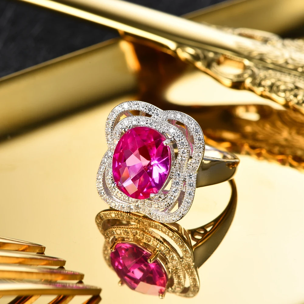 L&ampzuan 5.28ct Pink Stone Chokerboard Cut Rings 925 Sterling Silver Luxulry Romantic Ring Fine Jewelry For Women Christmas Gift |
