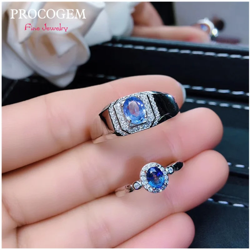 

PROCOGEM Trendy Natural Sapphire Rings for Women Men Lovers' Bride Engagement Rings Gifts Real Gemstone 925 Sterling silver #538