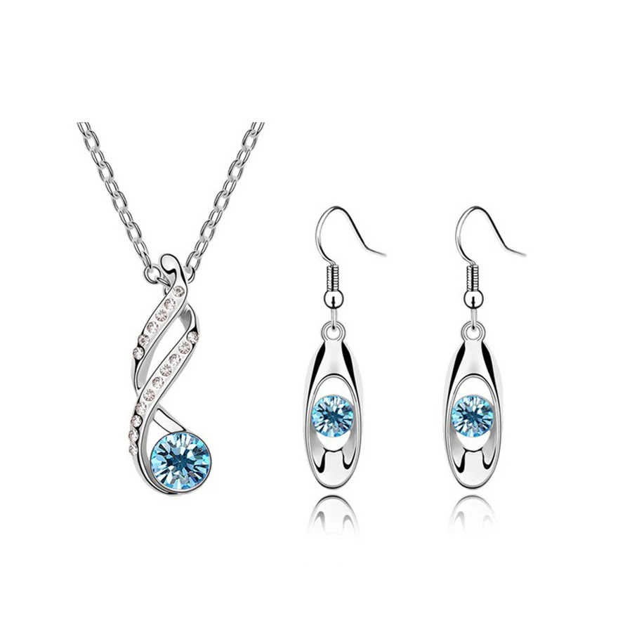 

New 2016 Wholesale Austrian Crystal Wedding Bridal Jewelry Sets Women Accesories Silver Plated Pendant Necklace/Earring