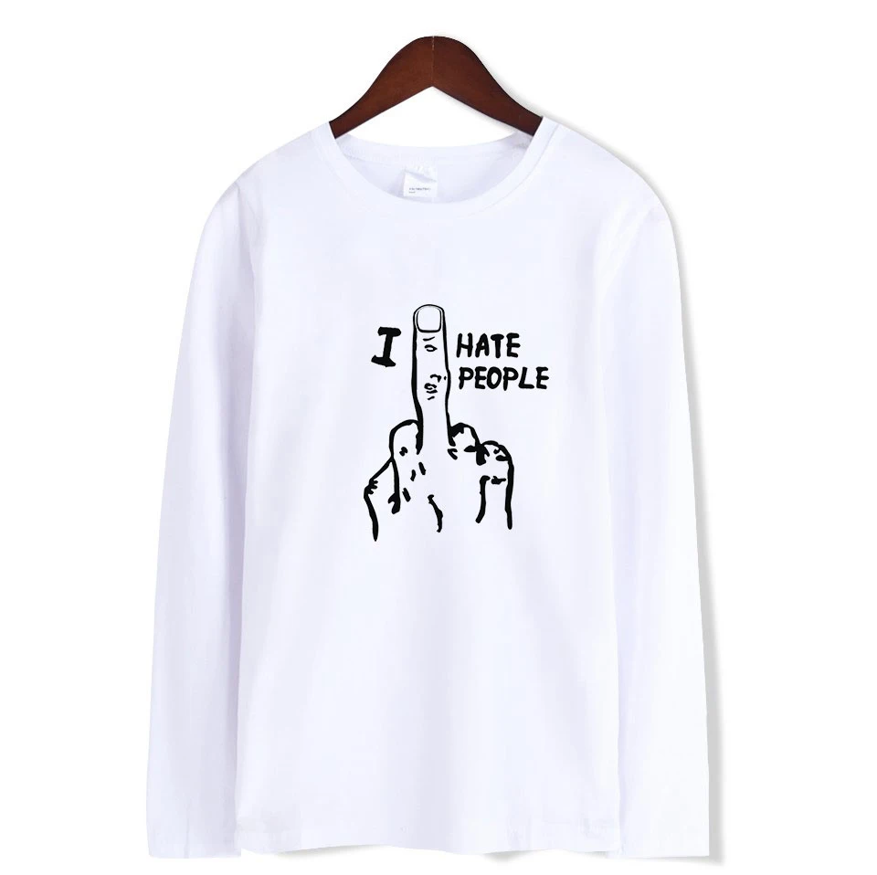 New hot T-shirt men's I Hate People Long sleeve t-shirt letter printing trend casual bottoming round neck shirt | Мужская одежда