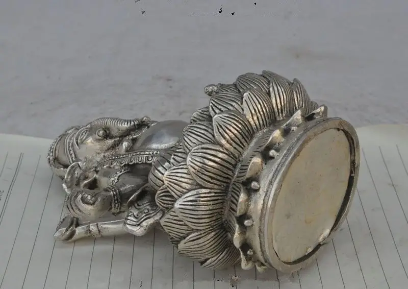 

Old Tibet Buddhism Joss Silver 4 Arm Elephant Jambhala Mammon God Buddha Statue
