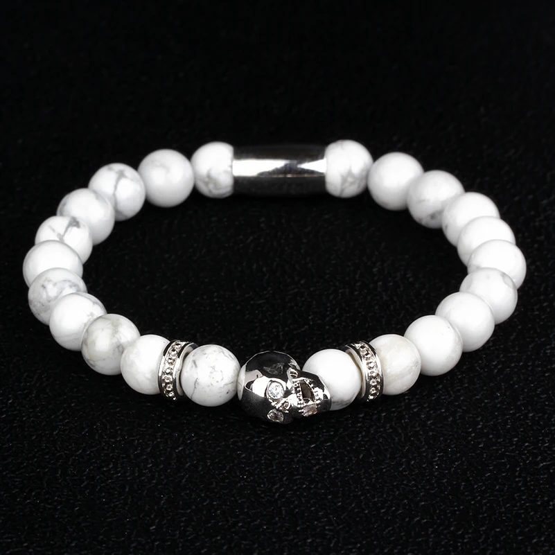 Skull Beads Bracelet New Women Charm Bracelets &amp Bangles Men Jewelry Gift Inlay Zircon White Gray Stone Pulseras BR058 | Украшения и