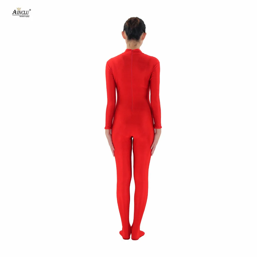 Ainclu женский спандекс Zentai красная облегающая кожа без головы и открытых рук