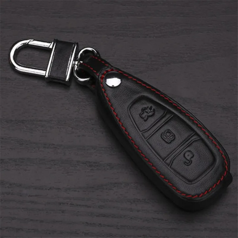 Чехол книжка из натуральной кожи с кольцом для ключей Ford Focus 3 Mk3 St New Fiesta Kuga Escape