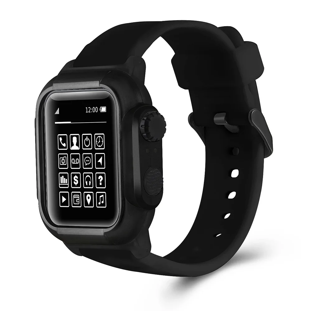 Black Силиконовый спортивный водонепроницаемый чехол для Apple Watch Series 5 4 3 2 с сменным ремешком 42 мм 44 мм 40 мм аксессуары для часов - Цвет ремешка: Black
