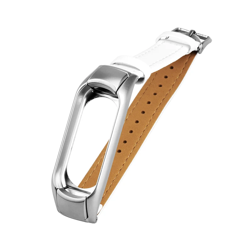 Браслет из нержавеющей стали MiBand 3 ремешок из натуральной кожи для Xiaomi Band3 Смарт-часы браслет металлический MiBand3 ремешок Браслеты - Цвет: Leather White