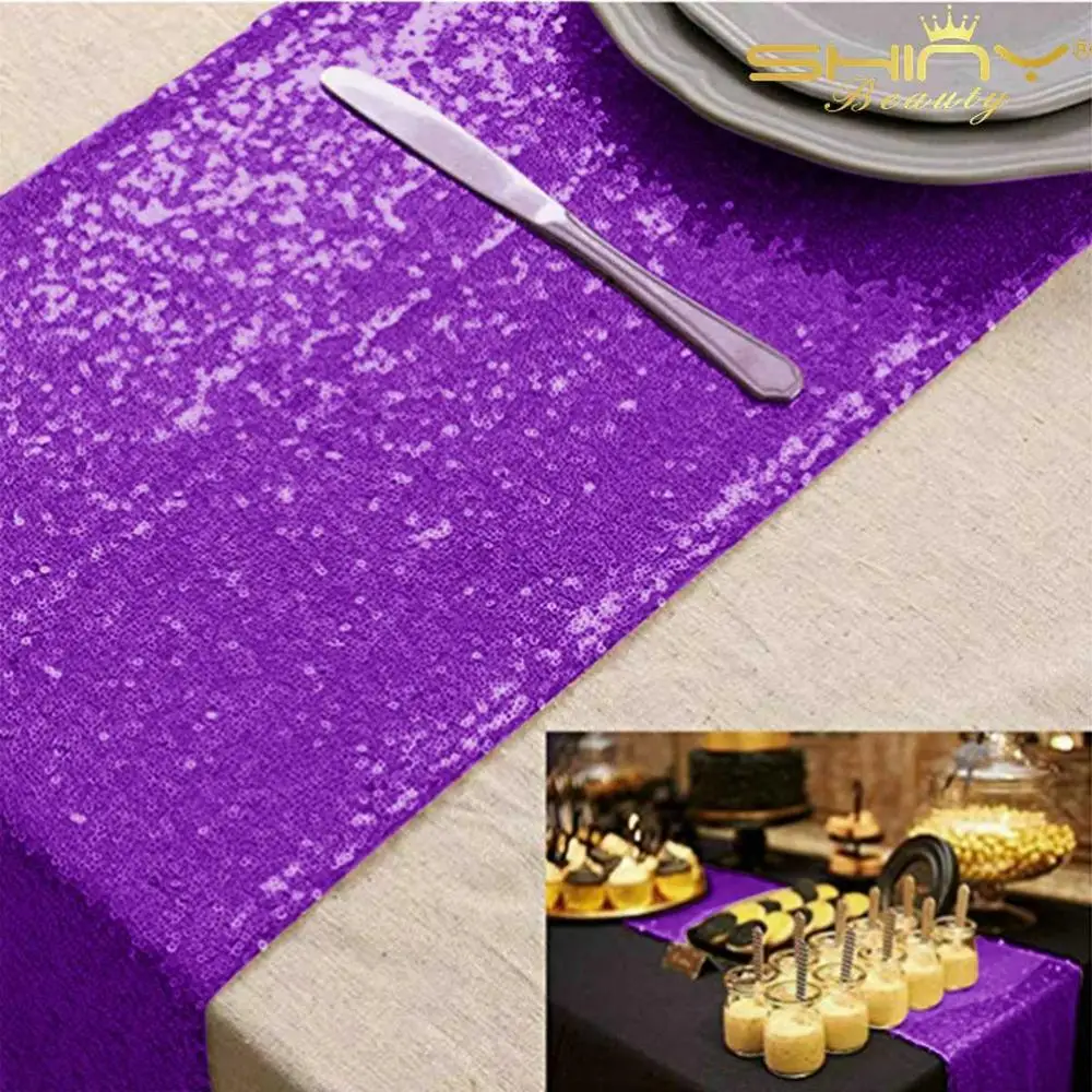 Shinybeauty розовое золото 12x108In блесток Настольная дорожка 30x275 см блесток Настольная дорожка, блесток бегун для дома вечерние/Свадьба/Отель - Цвет: Purple