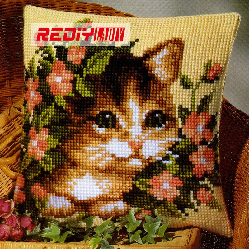 REDIY LADIY, наволочка с крестиком, котята, декоративная подушка для дома, массивный набор крестиков, диванная подушка, рукоделие