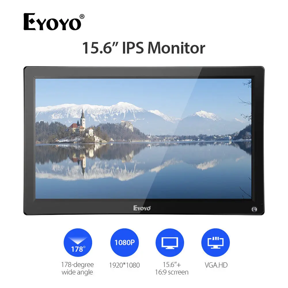 

EYOYO 15,6 дюймов 1920x1080 Видео цветной экран IPS LCD HD монитор дисплей 178 градусов с AV/VGA/BNC/USB вход для ПК CCTV Cam DVD