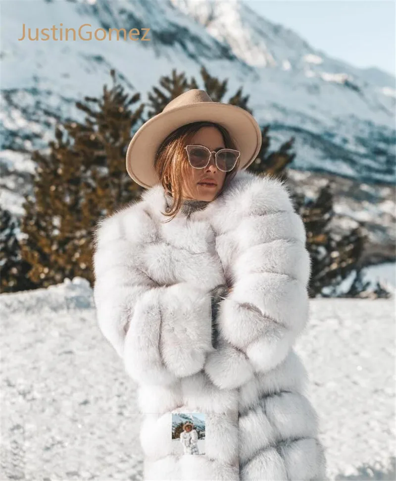 

Winter Jacket Ladies London High Street Style Natural Fox Fur Coat Popular Thick Warm Real Leather Grass Outer Clothing