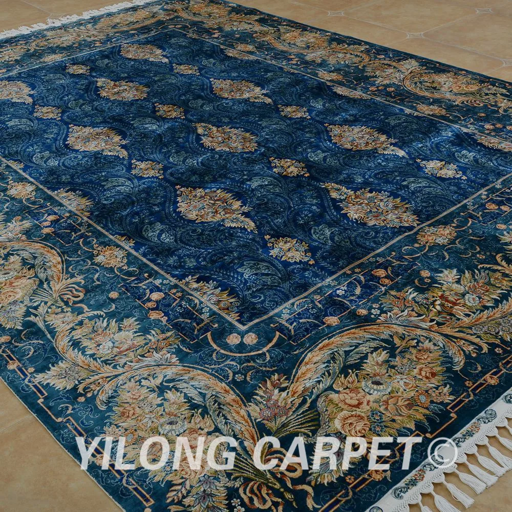 Восточный шелковый ковер Yilong 8 6 'x 11 6' Hereke синий античный турецкий ручной