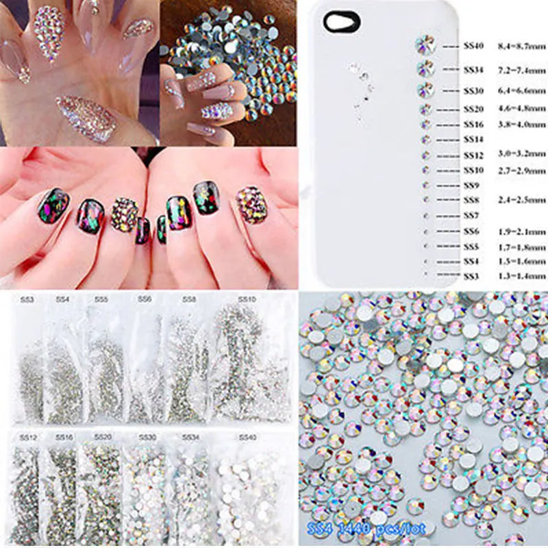 1440 шт./лот очень блестящие многоцветные стразы с плоской задней частью для