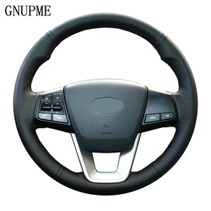 gnupme diy hand stitched soft artificial leather black car steering wheel cover for hyundai ix25 2014 2018 creta 2016 2018 free global shipping