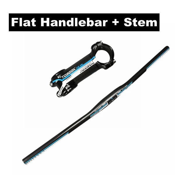 Flat Handlebar Stem TOSEEK синий 3 K углеродный велосипед плоский/стоячий Руль+ ствол+ велосипедная стойка для сиденья MTB руль набор горный велосипед запчасти - Цвет: Flat Handlebar Stem