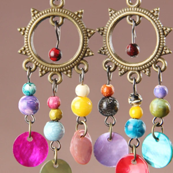 Деревянные серьги в виде цветов подсолнечника национальном стиле женские