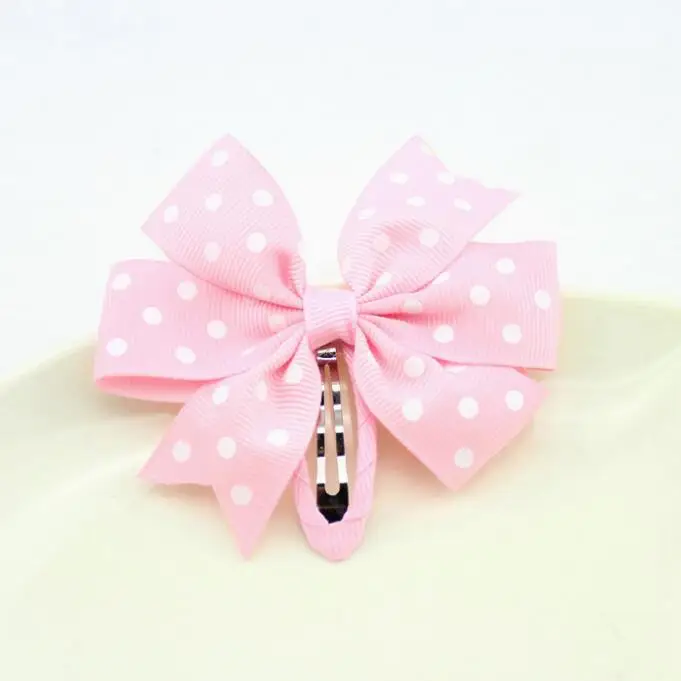 100pcs/lot Candy Color Polka Dot Flower Grosgrain Ribbon Hair Bows Barrettes Boutique  Hair Bow Snap Alligator Clips