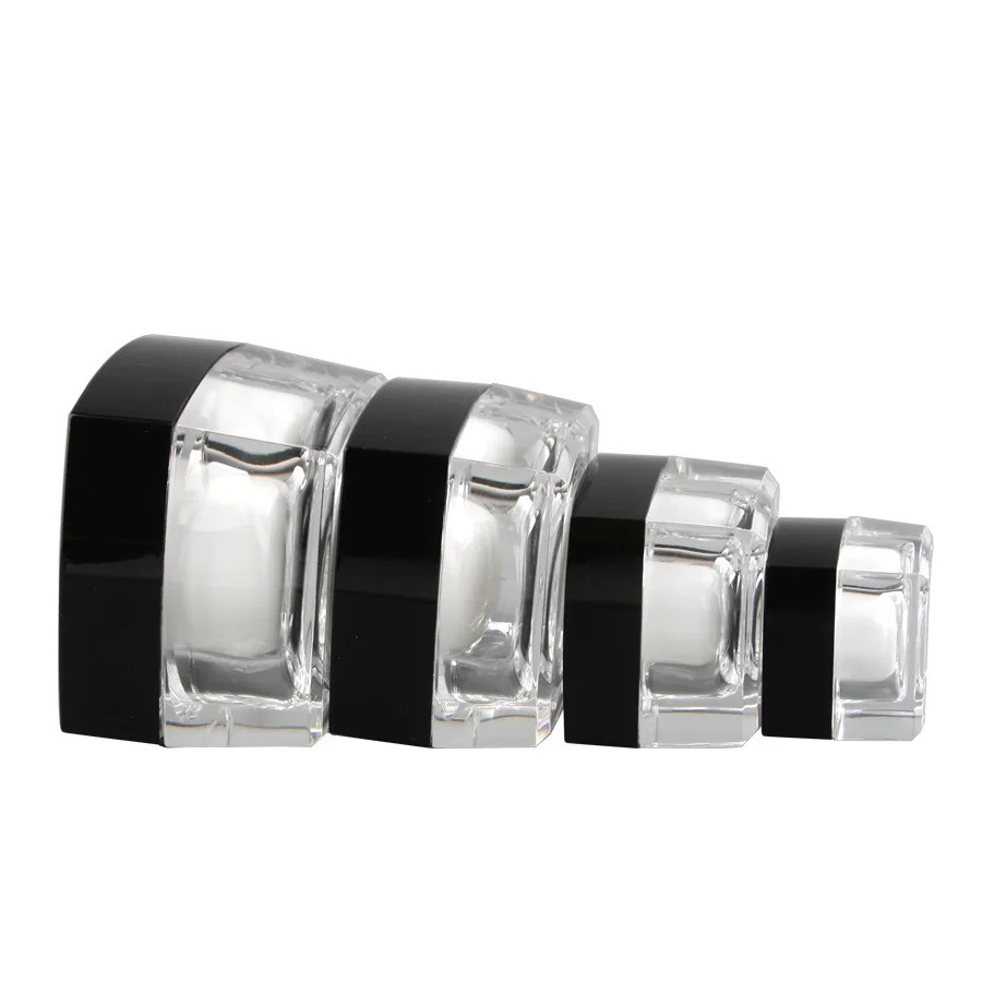 Пустые кремовые лосьоны косметических банок контейнеров из прозрачного акрила объемом 5 мл / 5 г / 0,17 унций в количестве 50 штук с подкладками черные крышки-винты.