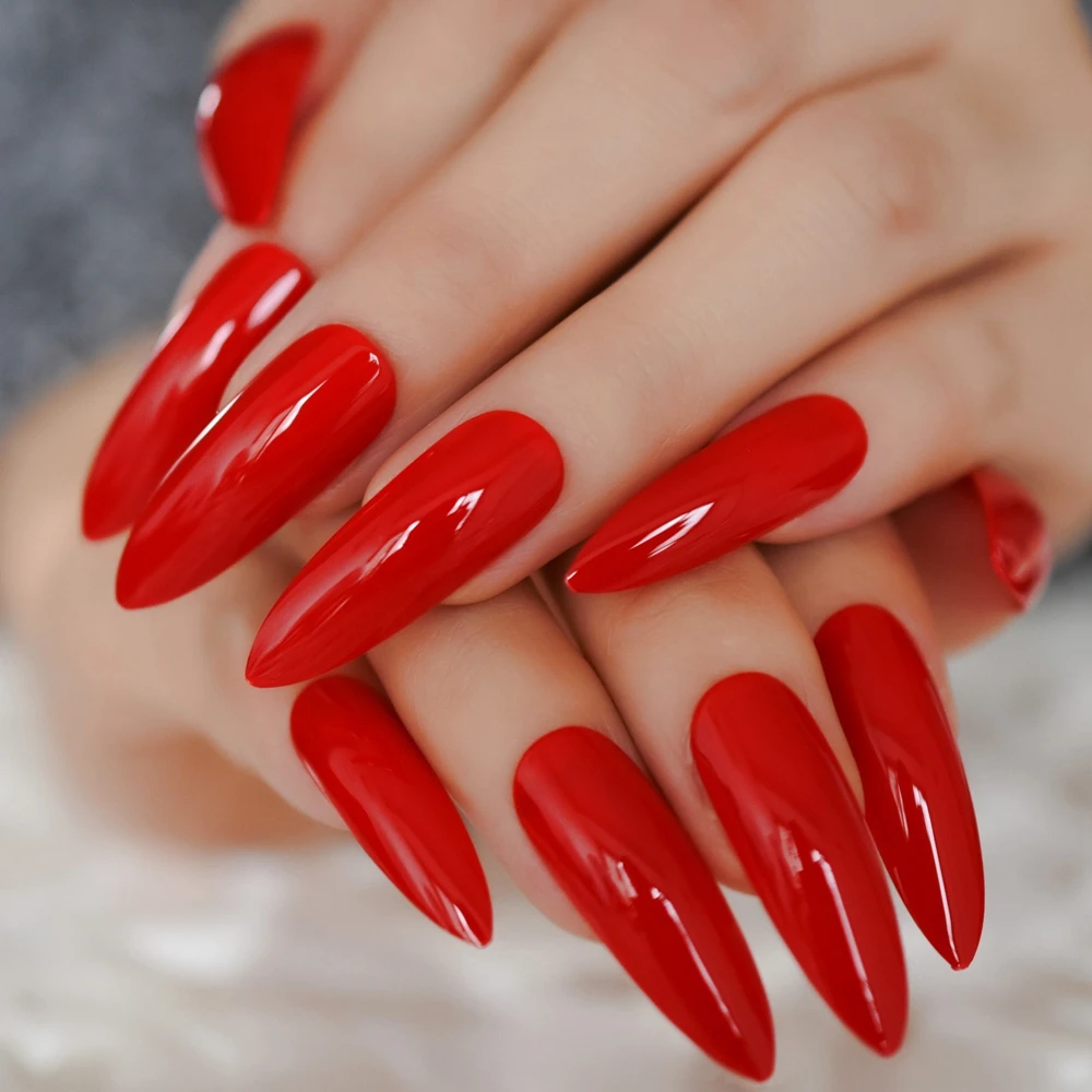 

Classical Chinese Red Fake Nails Extreme Long Glossy Sugar Nails for Fingers UV Gel DIY Manticure Tips Party Nail 24