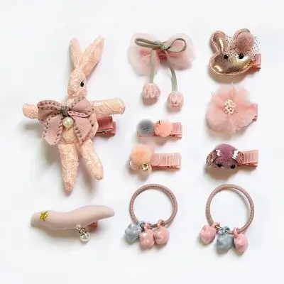 Girls Hairpins Boutique Gift Box Set Kids Bowknot Crown Pompom Hair Clips Elastic Hairband Accessories | Детская одежда и обувь