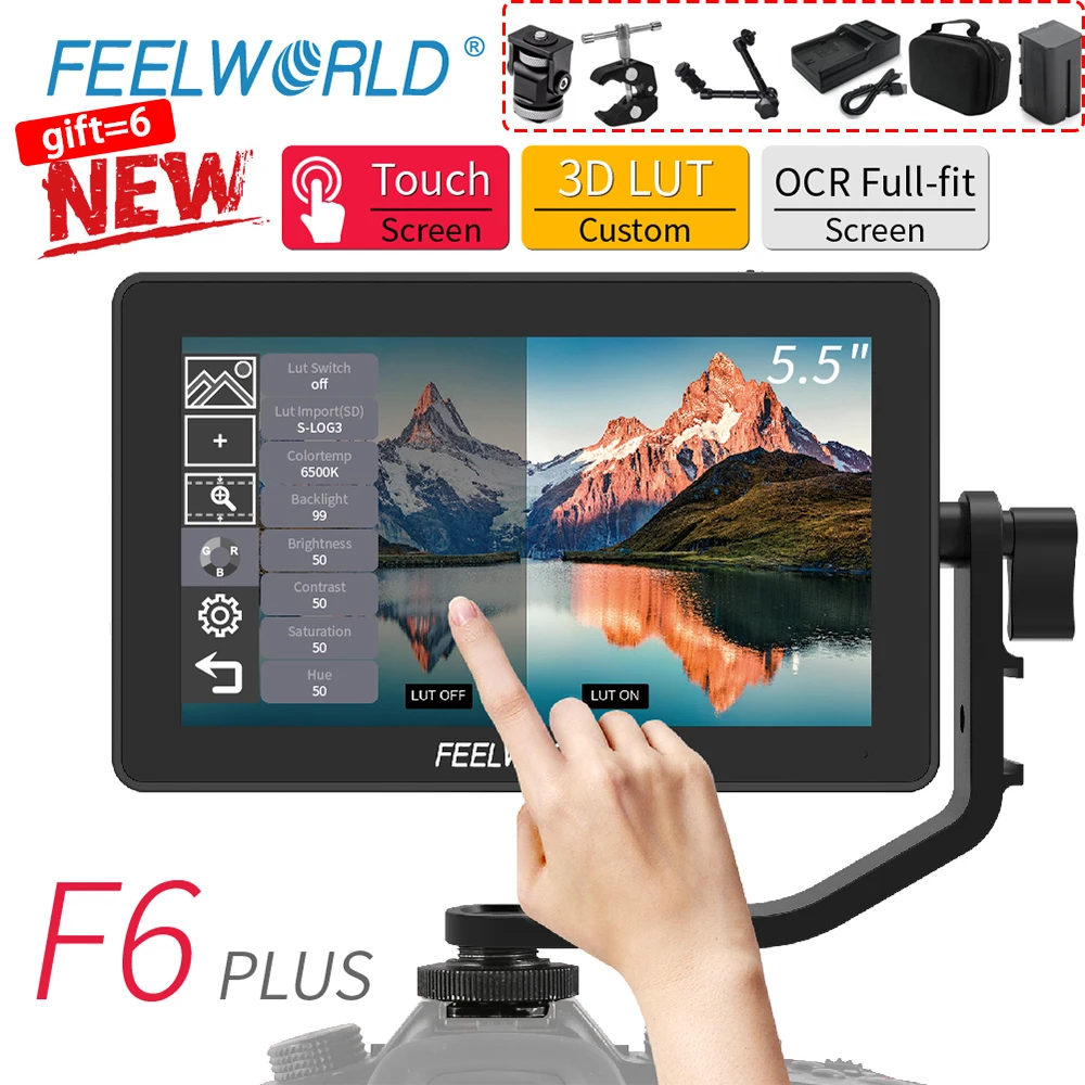 F6 plus GIFT FEELWORLD F6 PLUS 4K монитор 5,5 дюймов на камеру DSLR 3D LUT сенсорный экран ips FHD 1920x1080 видео 4K HDMI полевой монитор dslr - Цвет: F6 plus GIFT