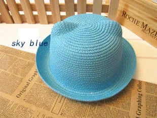 sky blue DINGDNSHOW, брендовые соломенные шляпы, летние детские шапки с ушами для украшения, милые детские шляпы с изображением персонажей для девочек и мальчиков, однотонные Детские широкополая Панама - Цвет: sky blue