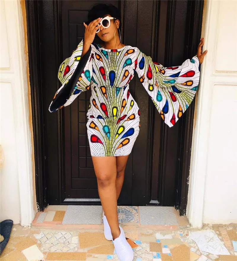 Женское облегающее платье с павлиньим принтом элегантное Клубное мини круглым
