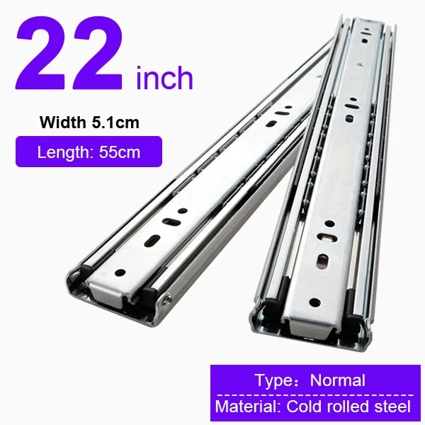 22 Inch(550mm) Сверхмощный 68 кг направляющая для выдвижных ящиков 51 мм полный удлинитель шарикоподшипник промышленный - Цвет: 22 Inch(550mm)