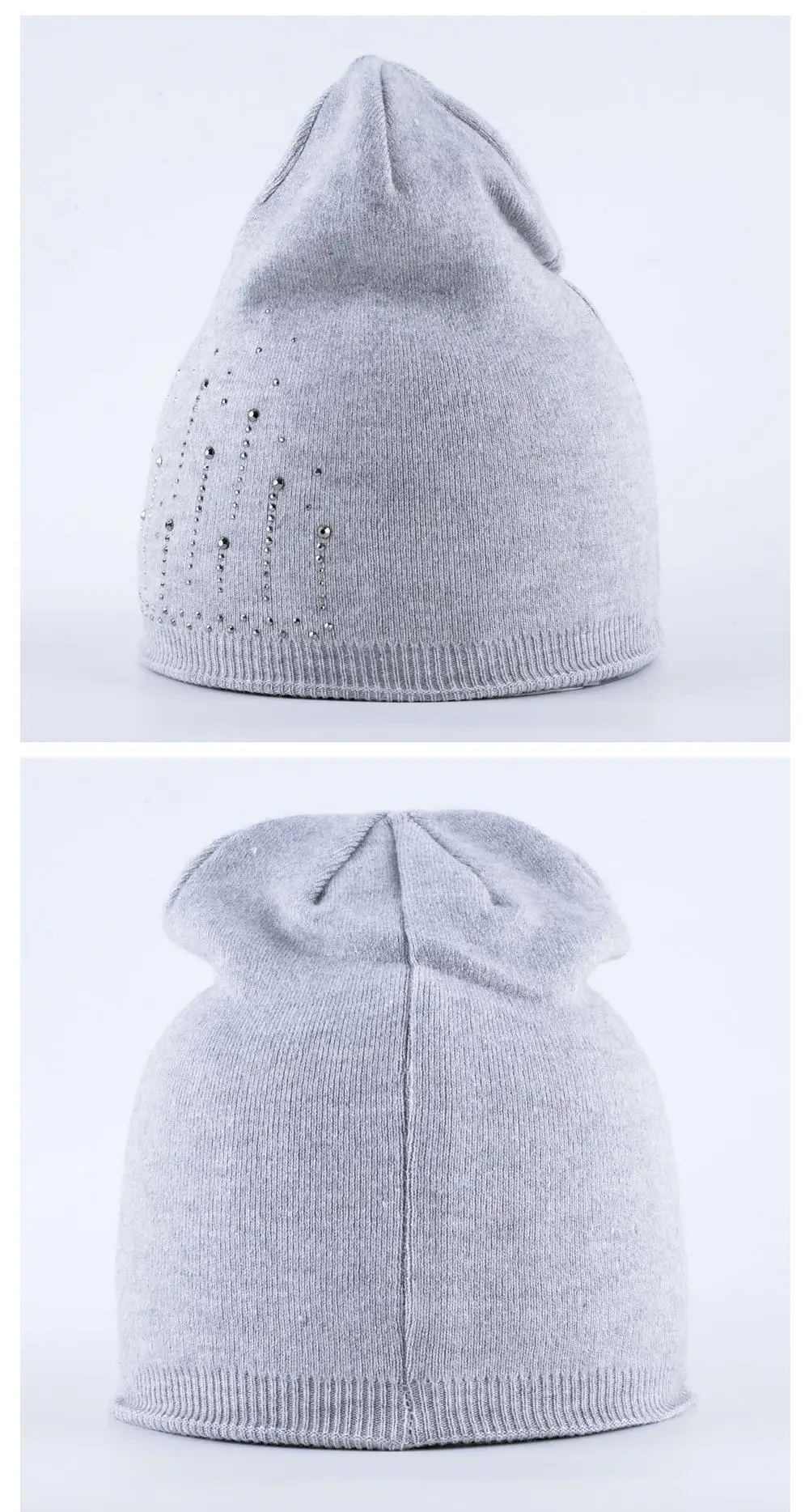 Повседневные вязаные шапки из кроличьей шерсти, женские шапки skullies, зимние шапки для девочек, мигающие бриллианты, двухслойная женская шапка gorros