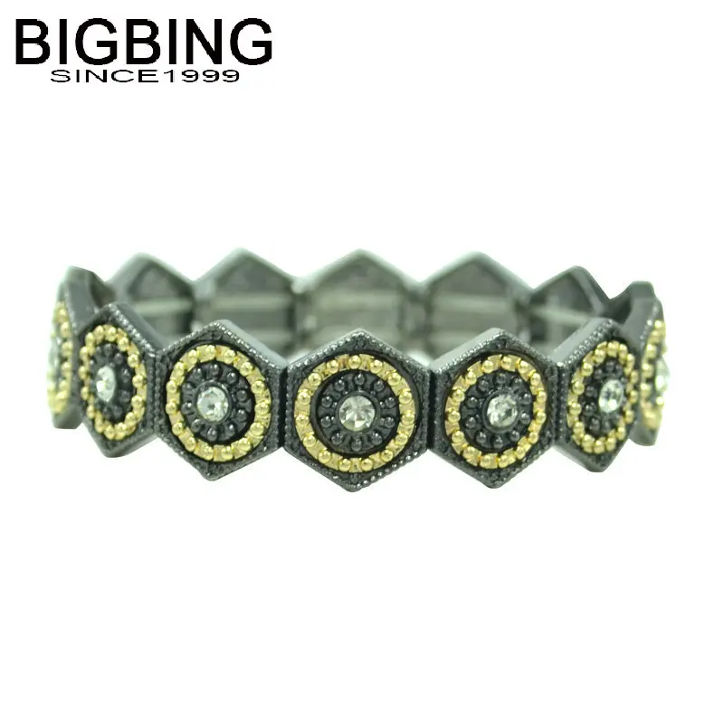 T030 BIGBING ювелирные изделия Модный кристалл цветок золотой черный широкий браслет