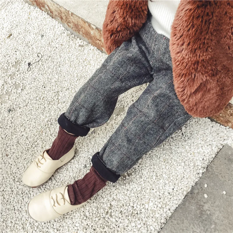 Зимние Модные Плотные штаны в английском стиле для детей мальчиков и девочек