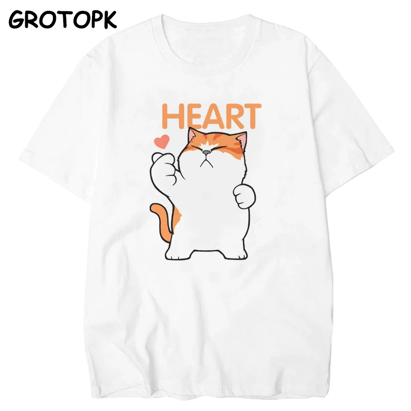 Give My Heart/парная одежда с принтом кота и собаки; Летняя женская футболка из хлопка; Kawaii Harajuku; парные футболки для мужчин и женщин