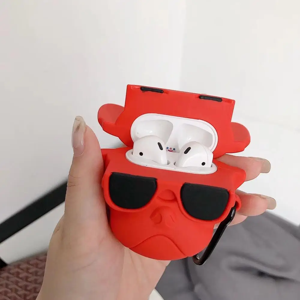 3D милые очки cool bulldog+ кольцо Беспроводная bluetooth-гарнитура силиконовый чехол для Airpods Earphne защитный противоударный Чехол Чехлы
