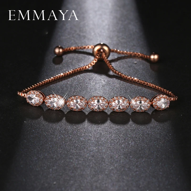 EMMAYA модные овальной формы женские девушки дружбы цепи Cz Кристалл бисера звено розовое золото цвет браслет