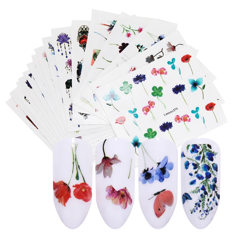 LEMOOC 20 листов наклейки для ногтей переводные цветы Бабочка ожерелье ювелирный