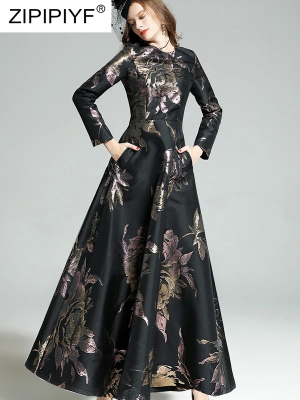 2018 зимние модные платья бальное платье Цветочные на молнии средняя талия
