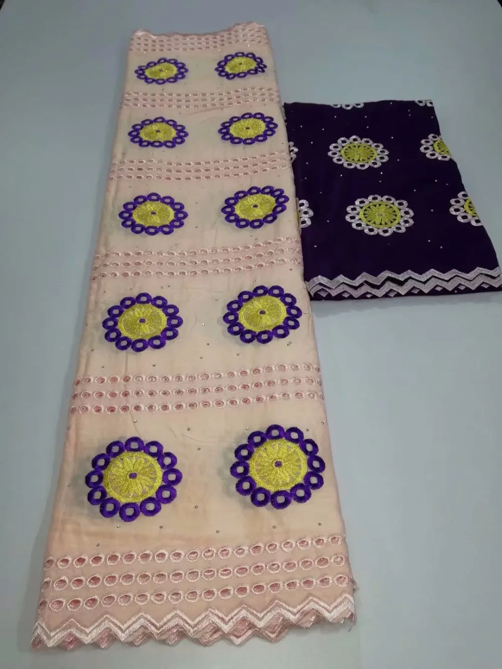 2019 African swiss voile lace in switzerland cotton laces Pink Purple fabric for Dress with stones brown | Дом и сад