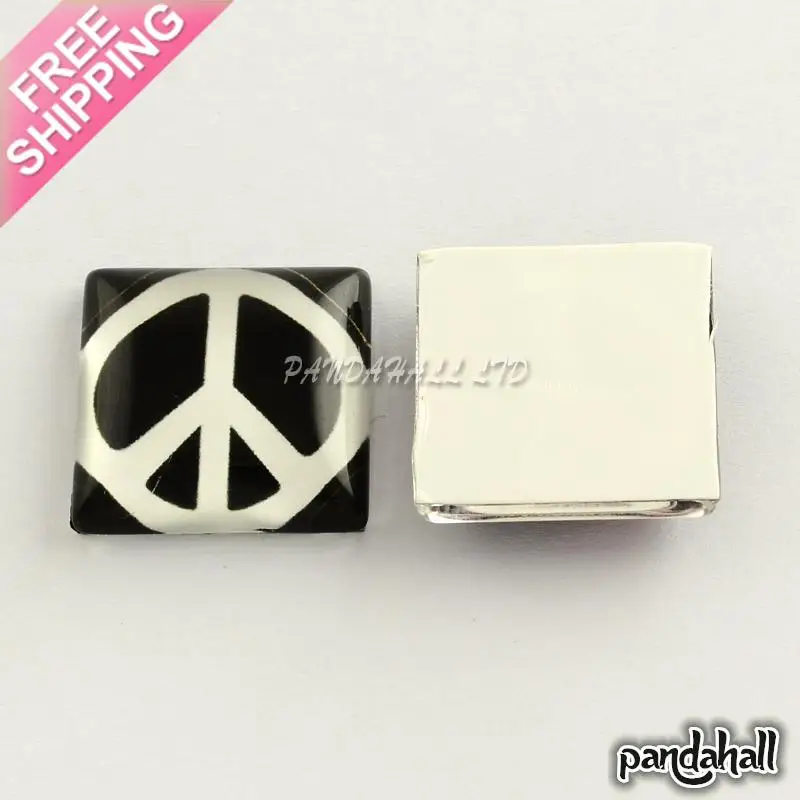 

Peace Sign Photo Glass Square Cabochons, White, 10x10x4mm